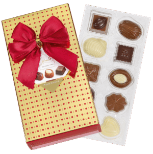 Guld med röda prickar - Chokladask